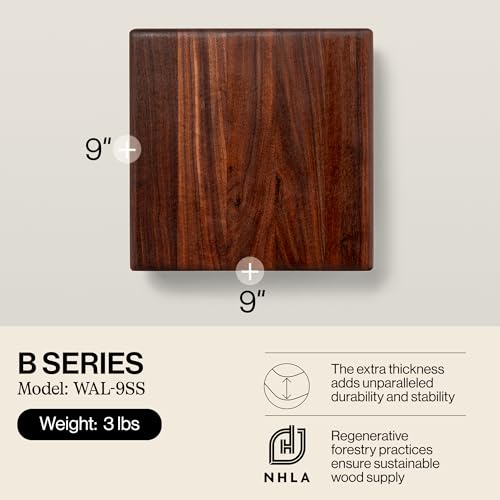 B Series Square Wooden Walnut Cutting Board 12”x12” (9"L x 9"W / Walnut with Stainless Steel Feet)