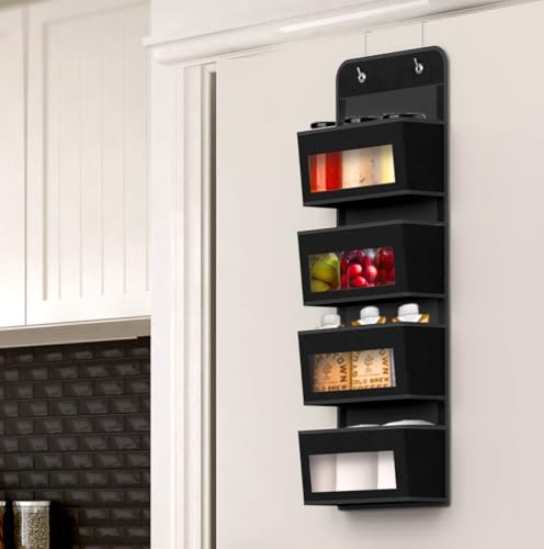 4 Clear Window Pocket Over Door Hanging Organizer (4 Pockets / Black)