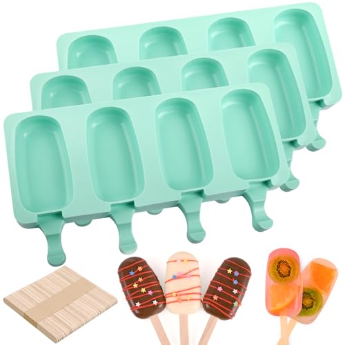 Large Oval 4 Cavities Silicone Popsicle Molds (3 Pcs Large - Green)