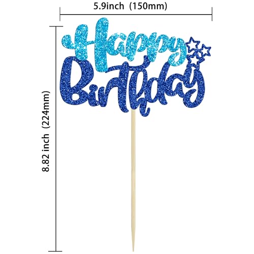 24Pcs Happy Birthday Cupcake Toppers Double Layer Glitter Happy Birthday Cake Decorations for Baby Shower Theme Kids Boys Girls Birthday Anniversary Party Decorations Supplies Blue (24 Count)