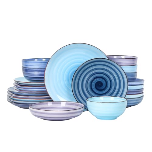 Ceramic Plates and Bowls Set (Gradient Blue / 24 Pieces)