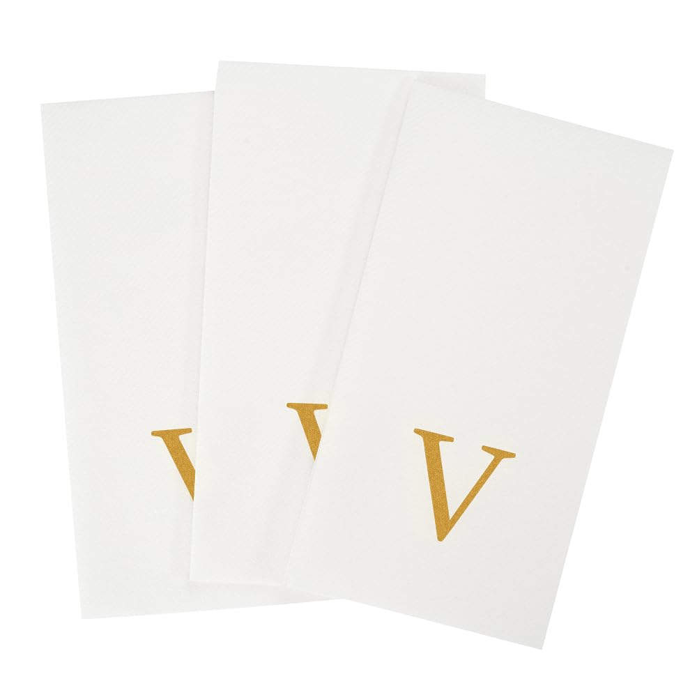 Paper Rectangle Gold Letter V Linen (Gold / 2000 Count / V)