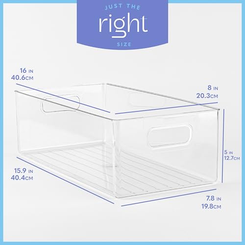 Plastic Food Storage 6 Pack Clear Container Bin with Handles for Organizing Kitchen (6 Count)