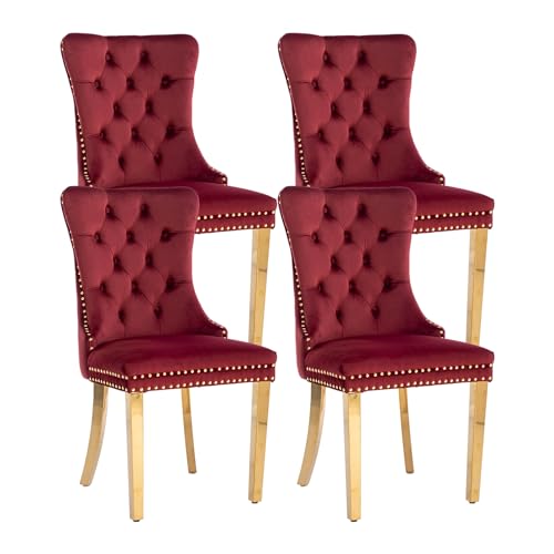 Wine Red Velvet Dining Chairs Set of 4 (Burgundy Red)