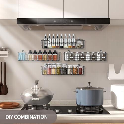 Wall Mounted Spice Rack Organizer (Black 2-Pack)