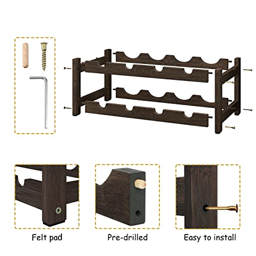 Wine Rack Freestanding 2 Tier 8 Bottle Bamboo Wine Racks Countertop Cabinet Wine Holder Wine Storage Shelf for (2-tier-Mocha)