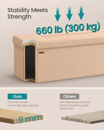 43.3 Inches Folding Storage Ottoman Bench (Apricot Orange / 15"D x 43"W x 15"H (without Flipping Lid))