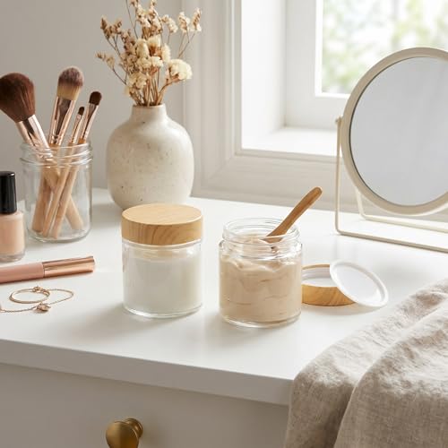 2 Pcs Glass Jars with Lids (Elegant Natural Wood Grain / 4 oz)