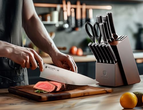 15PCS Kitchen Knife Set with Block and Dual Sharpener