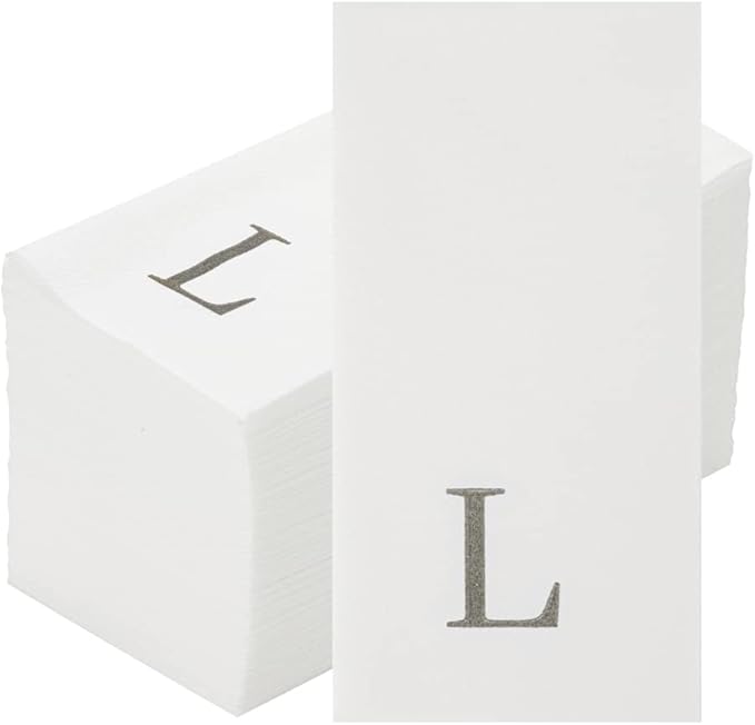 Luxenap 15.8 X 7.9 Inch Linen-Feel Guest Towels, 2000 Lettered Hand Towels - Silver Letter 'L', Sans Serif Font, White Paper Dinner Napkins, airlaid, For Restrooms And Tables - Restaurantware