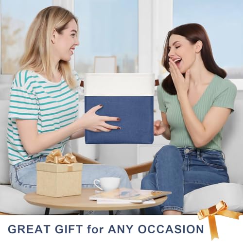 Collapsible Fabric Storage Cubes 11x11 Cube Storage Bins (NavyBlue / Off-White / Cube - 11"x11"x11")
