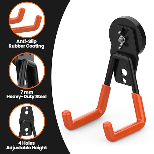 4 Pack Large Heavy Duty Magnetic Hook Extra Strong Magnetic Garage Hooks Big NdFeB Industrial Magnet Hooks Magnetic Utility Storage Holder Organization with Anti (1.6" Magnet-4 Pack-Orange)