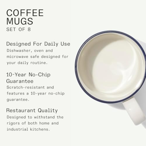 Cookware Coffee Mug Set of 8 (White w/ Navy Rim / 8-Piece)