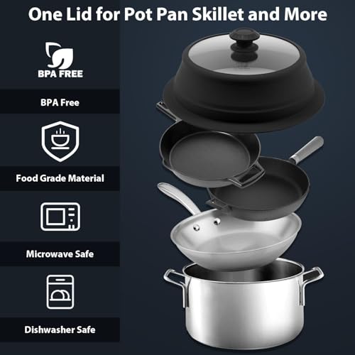 Collapsible Microwave Splatter Lid with Vented Tempered Glass Cover Wok Lid for Microwave Safe (11-12.5 inch / Black)