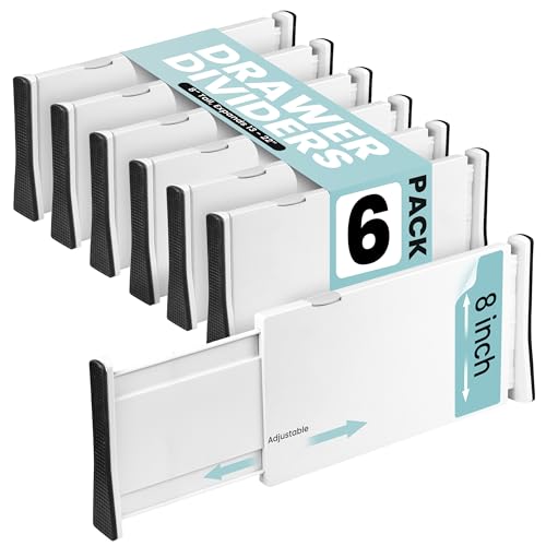 White Expandable Drawer Dividers (8" Tall, 13"-22" Long)
