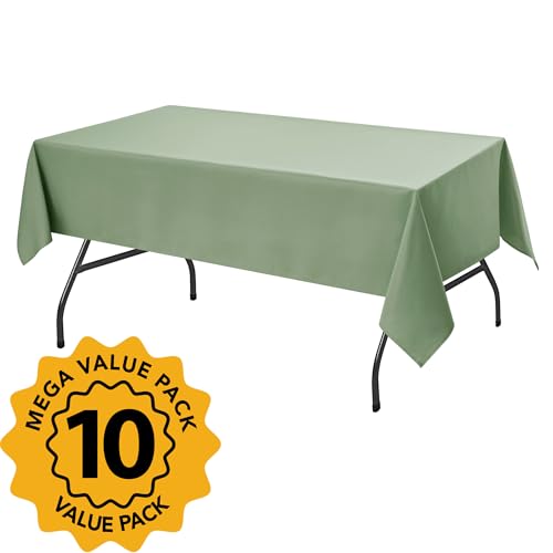 10 Pack Sage Green Tablecloths for Rectangle Tables (Sage Green / 60x84 In, 10 Pack)
