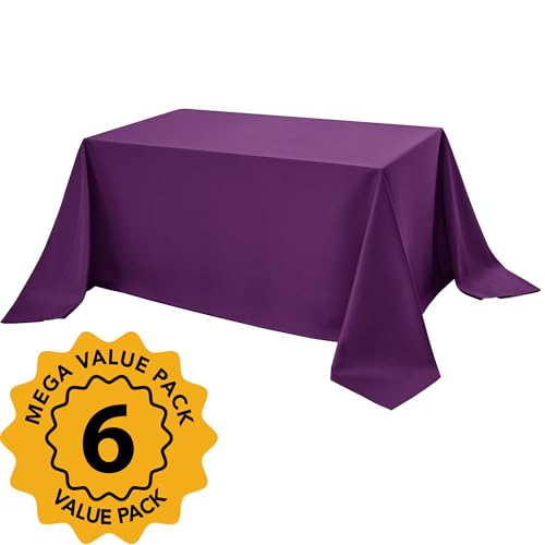 6 Pack Purple Tablecloths for Rectangle Tables (Purple / 90x132 In, 6 Pack)