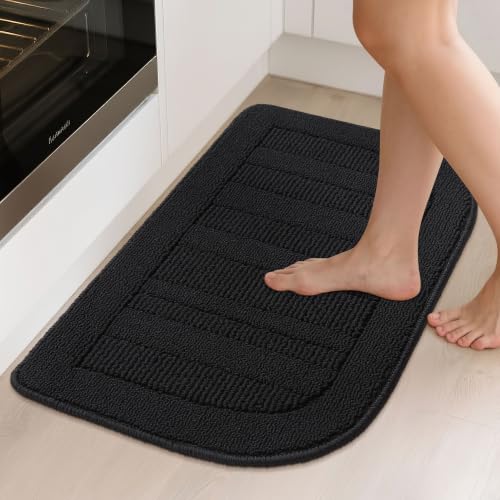 2 Pack 30x18 in Kitchen Rugs Non Slip Washable Sink Rug Set (18" x 30" + 18" x 30" / Black)