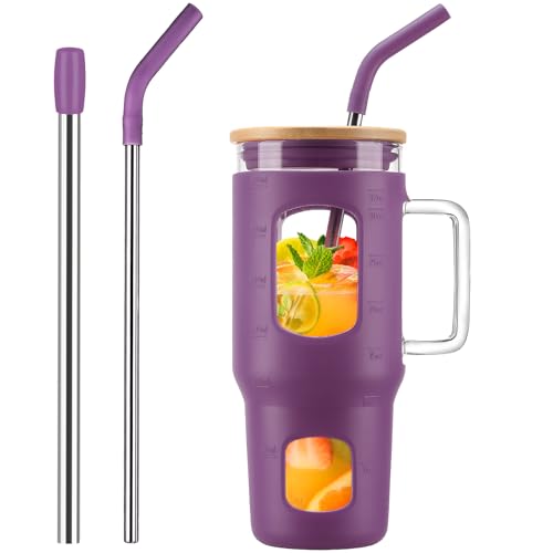 Glass Tumbler with Straw & Lid (Dark Purple / 32 Ounces)