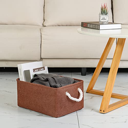 Decorative Basket Rectangular Fabric Storage Bin Organizer Basket with Handles for Clothes Storage (Brown / 3PCS/Large - 15.7Lx11.8Wx8.3H)