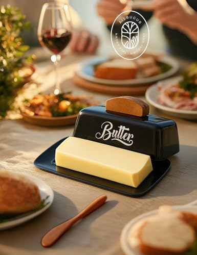 Black Butter Dish with Lid and Knife