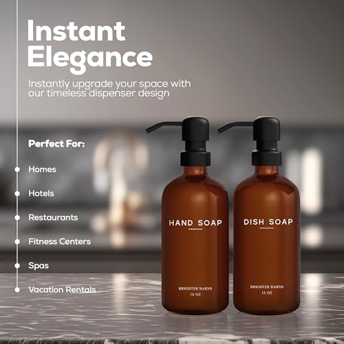 Amber Glass Hand and Dish Soap Dispenser Set by Brighter Barns (Amber Hd)