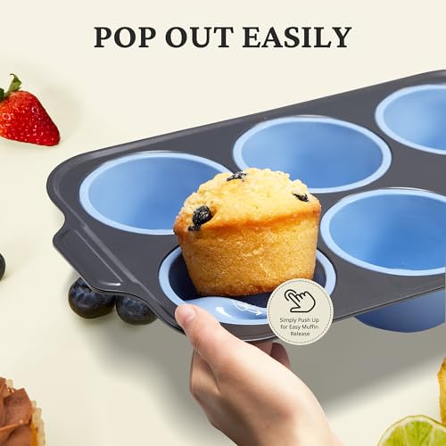 Jumbo Silicone Muffin Pan with Metal Frame (Blue / 6-Cup Jumbo)