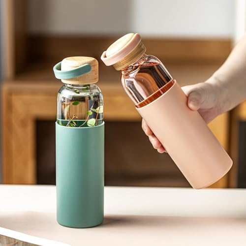 21oz Borosilicate Glass Water Bottle with Non (2*Pink+2*Green)