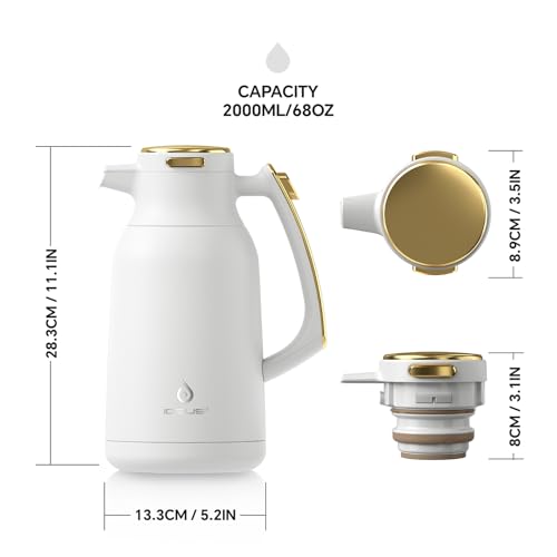 Thermal Coffee Carafe 68oz (White-Gold / 67.6 Ounces)