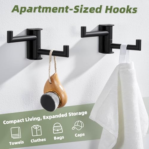 Matte Black Swivel Towel Hooks for Bathrooms (2 Pack / Matte Black)