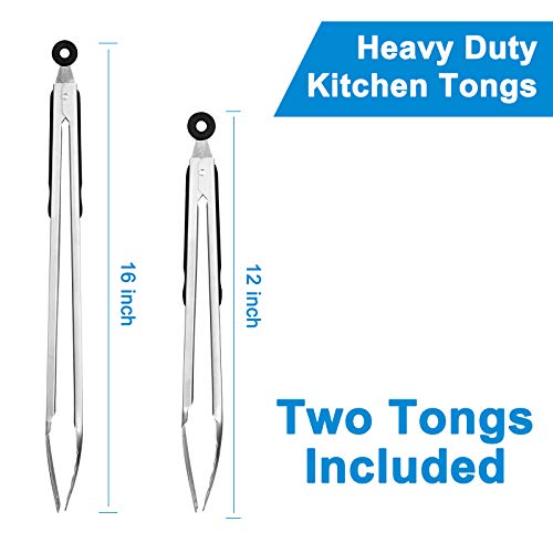 16-inch & 12-Inch Grill Tongs for Cooking BBQ Heavy Duty Extra Long Grilling Tongs, Premium Set 2 pack (2 Count)
