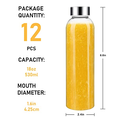 12 Pack] 18 oz Glass Water Bottles with Lids (Clear-12set/18oz / 18oz)