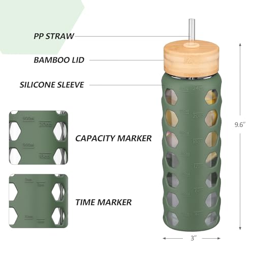 Glass Water Bottle (Olive / 24 Ounces)