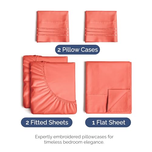 Split King Size 5 Piece Sheet Set (28 - Coral / Split King Size)