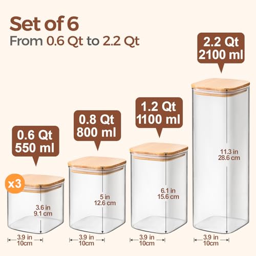 Glass Storage Containers Set of 6 (6 Count)