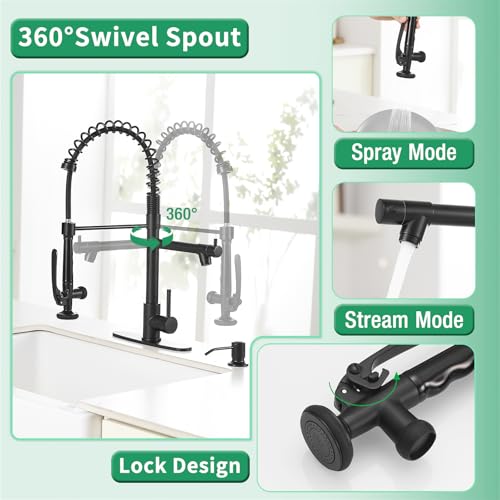 Commercial Pull Down Kitchen Sink Faucet with Sprayer Matte Black (Black)