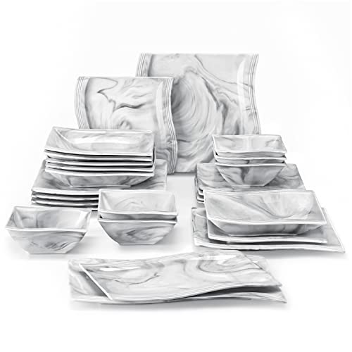 26 Piece Marble Grey Square Dinnerware Sets (26 Piece(Service for 6) / Marble Grey)