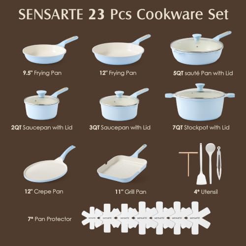 23 PCS Non Toxic Ceramic Cookware Set (Glacer Blue / Large)
