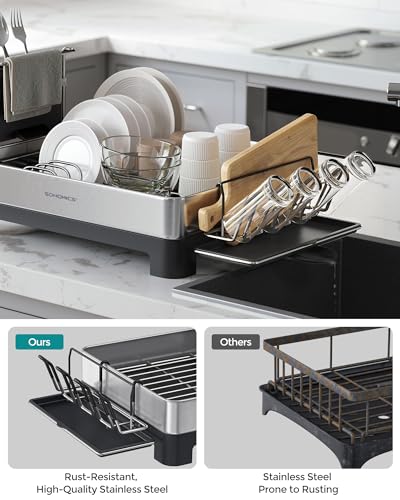 Dish Drying Rack (Silver + Black / 12.5"D x 22.5"W x 9.7"H)