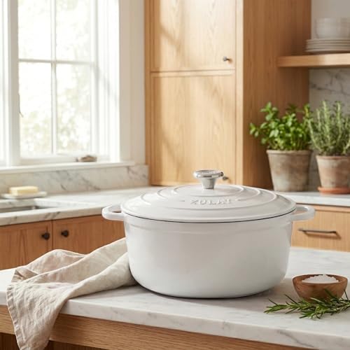 7.7 Quart Enameled Cast Iron Dutch Oven Pot with Lid (White / 7.7 Quart)