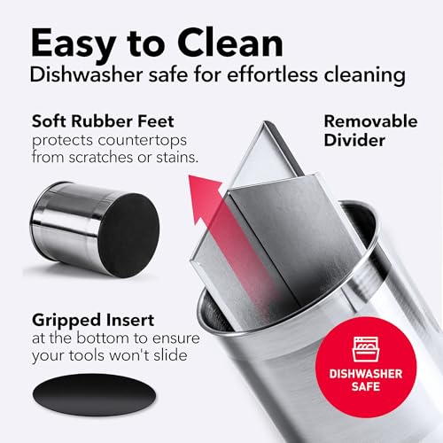 Rotating Extra Large Stainless Steel Utensil Holder Caddy with Sturdy No (Silver)