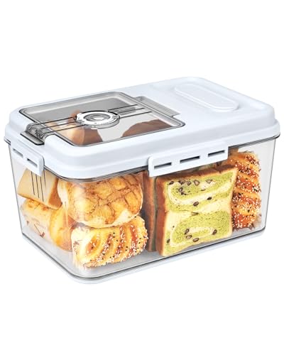 Large Bread Box for Kitchen Countertop 11.4 x 7.5 x 6.7 Inch Airtight Bread Storage Container Time Recording Bread Keeper with Lid for Toast (White)
