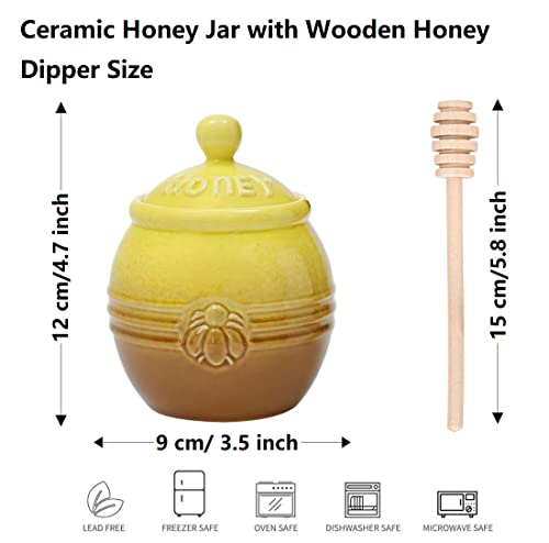 12oz Ceramic Honey Jar with Wooden Dipper Stick (Honey Jar-Yellow)