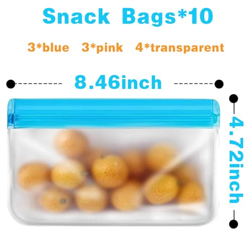 10 Pack Snack Bags Dishwasher Safe (10 Pack Colorful Snack Bags)