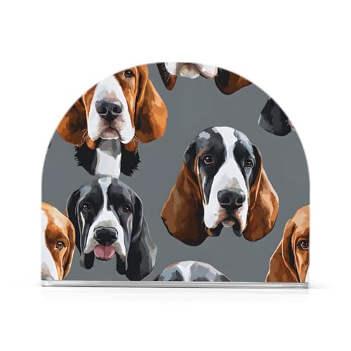 Basset Hound Dogs Napkin Holder for Table Paper Napkins Holder Acrylic Tissue Dispenser Kitchen Dining Room Bathroom Party Car Decor (NH075 / 4.1x4.9x1.97in)