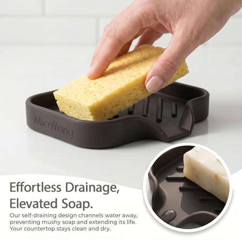 Silicone Soap Dish with Drain Spout (Coffee / S(4.9"×3.2"))