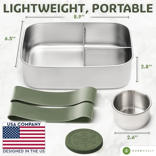 Stainless Steel Bento Box + Condiment Container (Sage / 60oz / 1800ml)