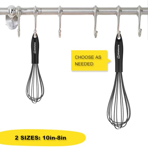 Silicone Whisk Set 8" 10" Kitchen Whisk Black (Black / 2-Pack)