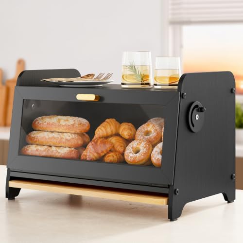 Bread Box for Kitchen Countertop (Black / S)