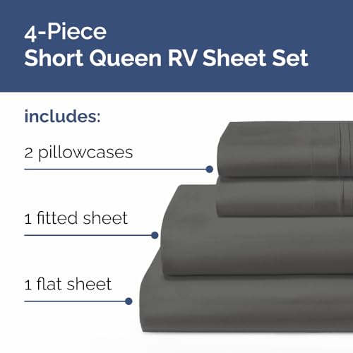 Short Queen Size 4 Piece Bed Sheet Set (07 - Charcoal / Short Queen)